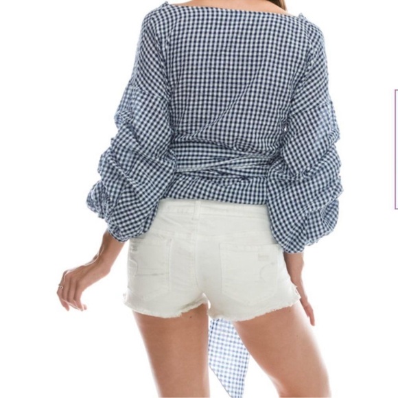 Blue Gingham Wrap Top - Picture 4 of 13